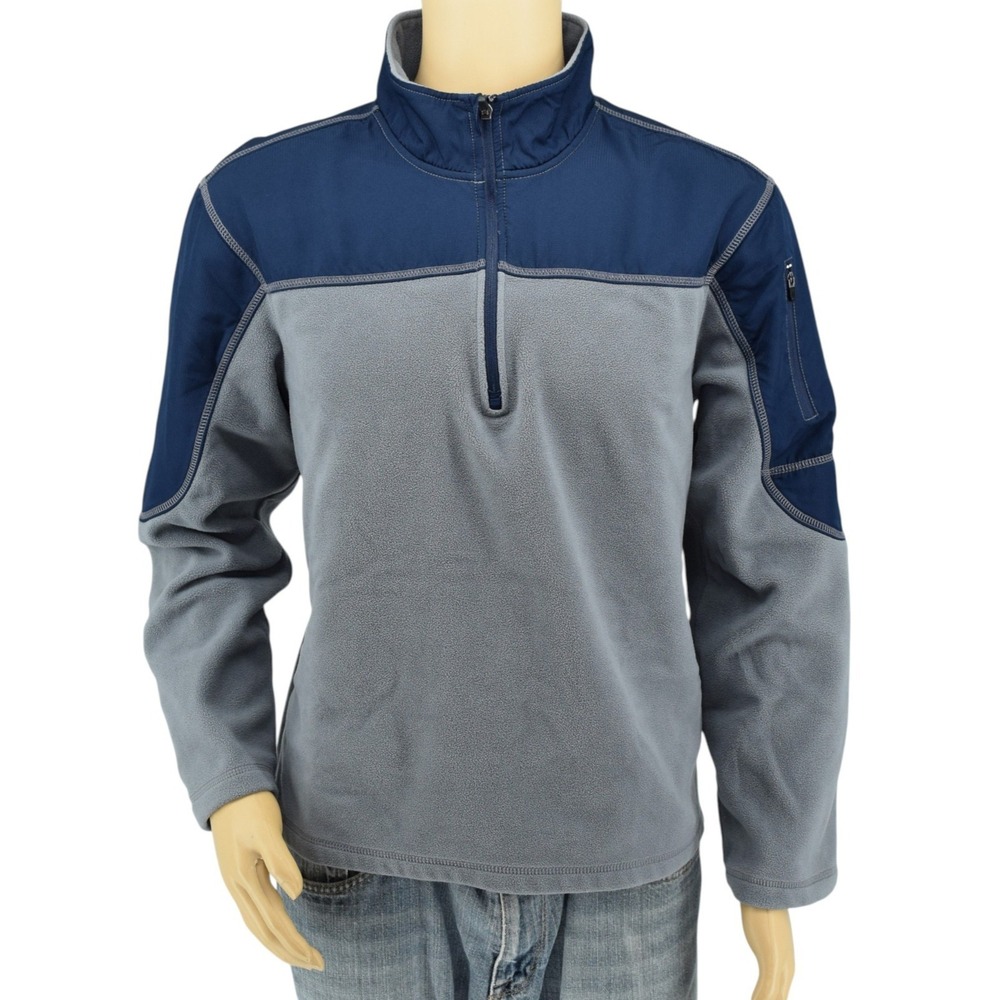 Starter Mens Large 1/4 Zip Fleece Pullover Grey Flannel Dark Navy Blue - RM49131